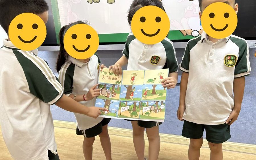 Grade 2 students retelling The Tortoise and the Hare using a story map